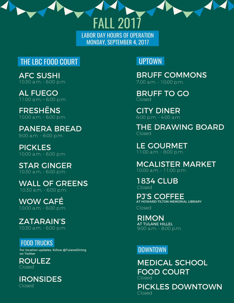 Labor Day hours of operation for Monday, September 4th.