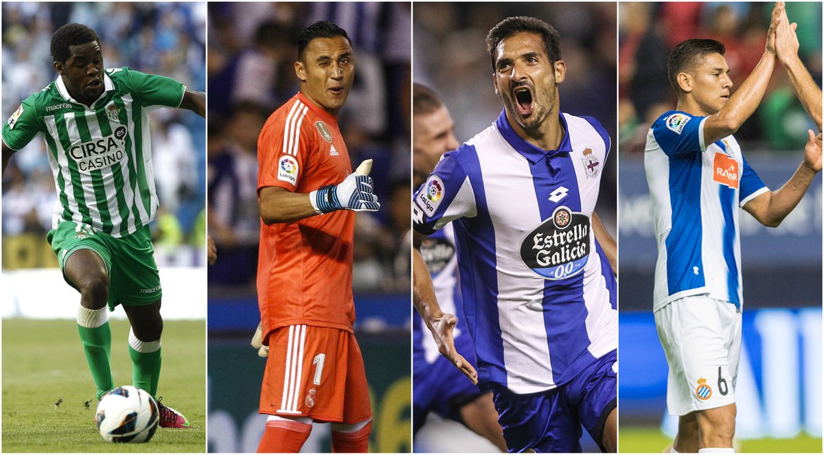 LaLiga's tweet photo. ¡#LaLiga es 'PURA VIDA'! 😉🇨🇷⚽️

💚@joel_campbell12 
💜@NavasKeylor 
💙@CelsoBorgesCR 
💙@ODuarte04 https://t.co/Lmjhql7Hve