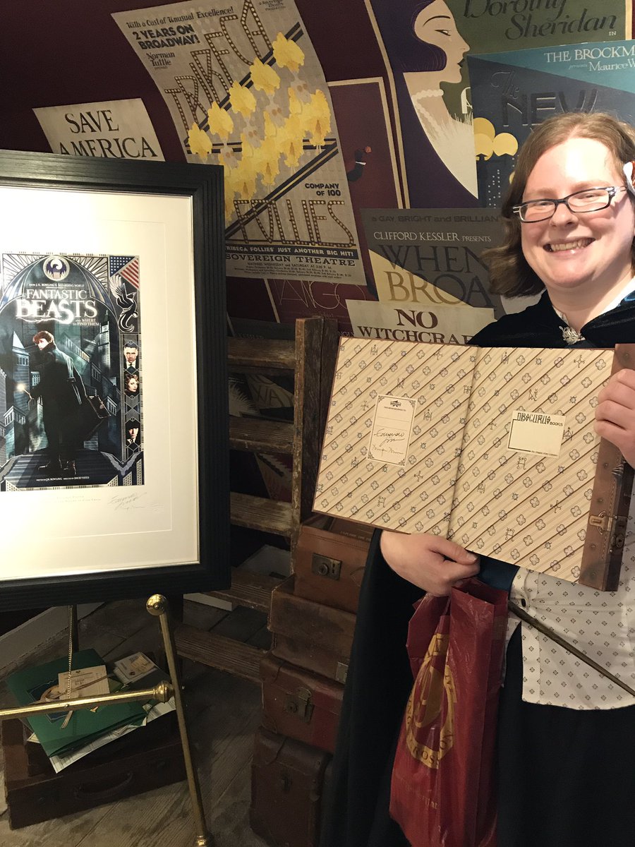 HPPlayFans's tweet photo. The lovely @RaggedToothGupi is chuffed to bits with her signed @minalima #FantasticBeasts book #BackToHogwarts #19YearsLater ❤️⚡️ https://t.co/y0Tidr01kK