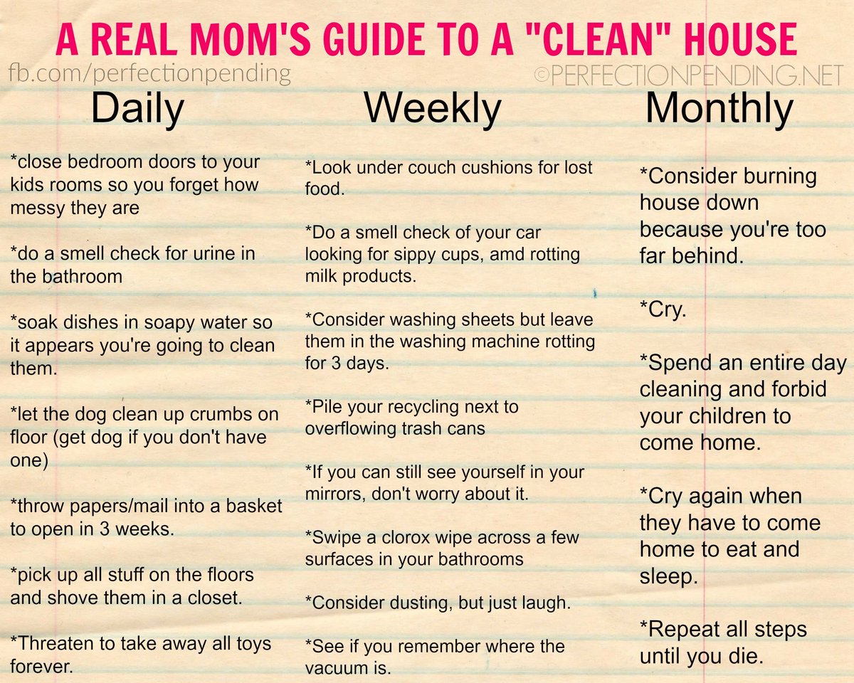 A Real Mum's Guide to a 'Clean' House! We LOVE this 'cleaning' guide by one exasperated mum!  😂 buff.ly/2vv1ef8