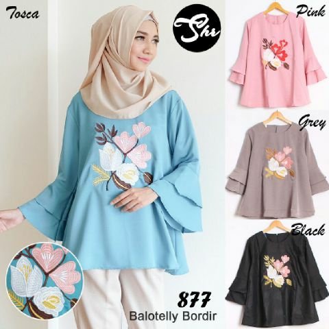 devLinshop's tweet image. Blouse blus mawar rose bordir VW9001 bahan balotelli asli bordir fit to L+, LD98 panjang 68cm high quality 87rb #blouse #bajumuslim #murah