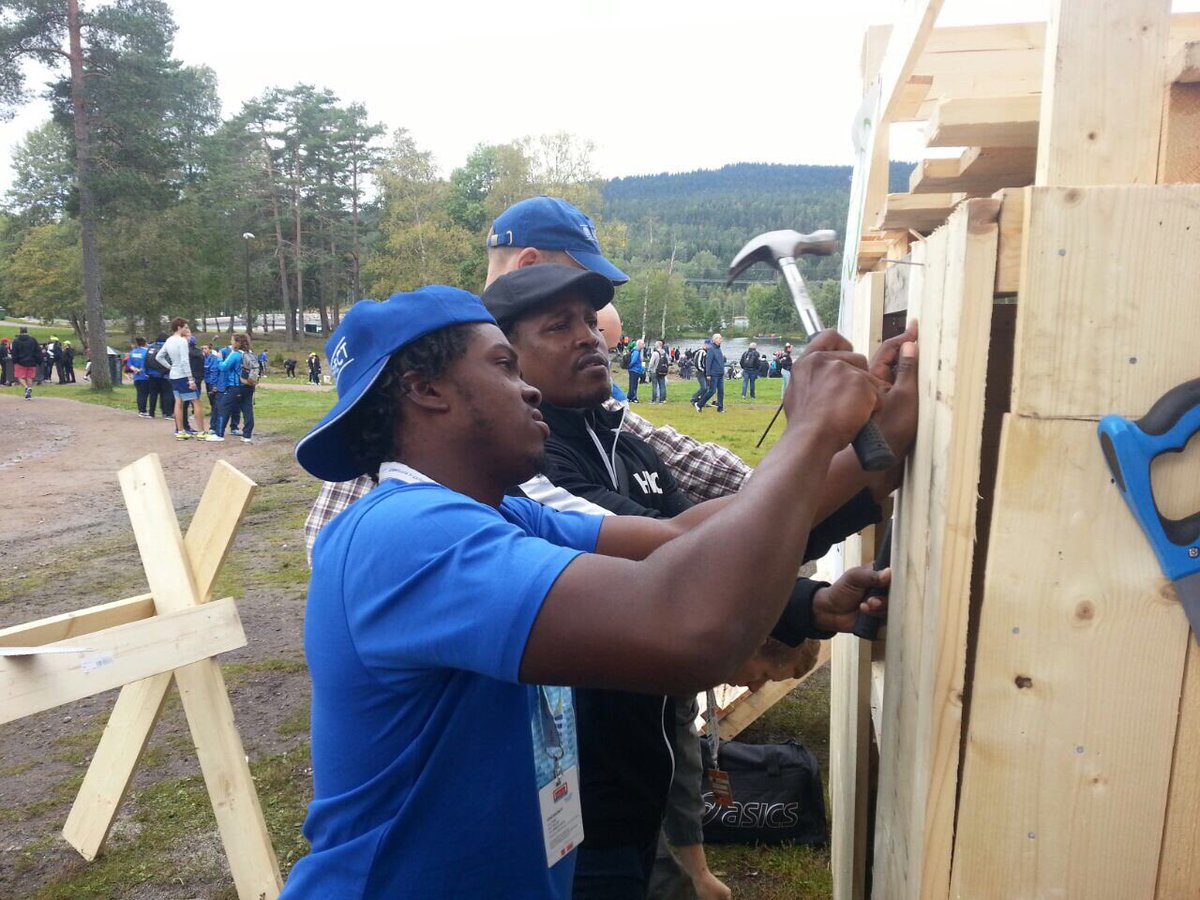 jrfcaribbean's tweet photo. Working hard on and off the pitch. #TeamGrenada getting involved in the building of clubhouses during a break at the @homelesswrldcup https://t.co/o93iuSLNpw