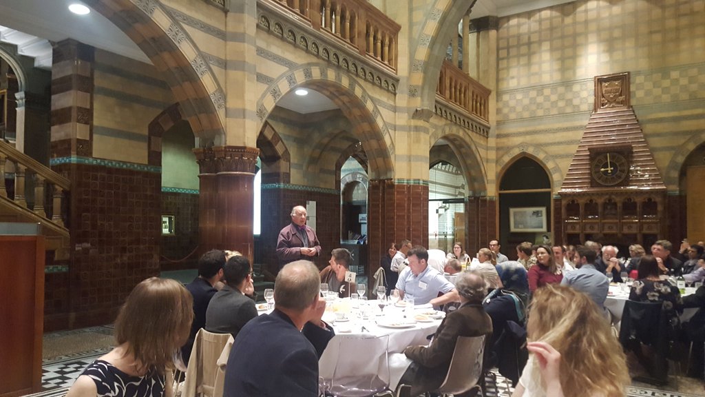 flomccarthy's tweet photo. Prof. Malcolm Stevens adressing the #GP2A conference in Liverpool with his Perkin purple tie.... what a story! https://t.co/GoWPYSxszY