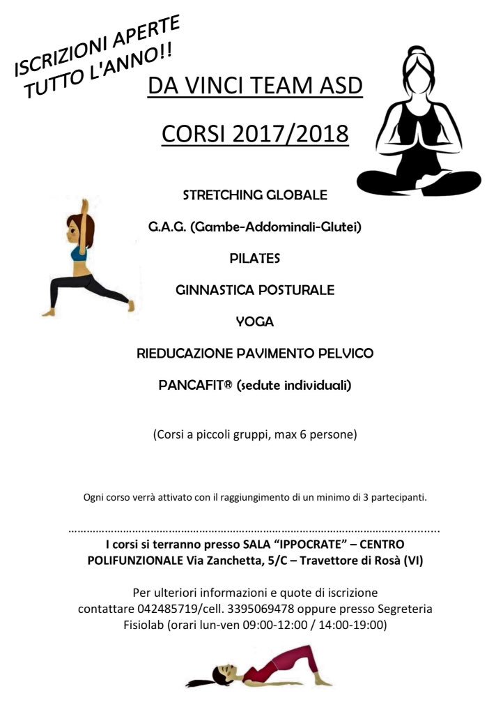 Fisiolab_814's tweet photo. Pronti a ricominciare?🏃🏼🏋🏼
Ecco i corsi DA VINCI TEAM ASD di quest'anno, dal 18/09!
Contattateci per maggiori info! #FisiolabPerLoSport https://t.co/wAd2A8DFZf