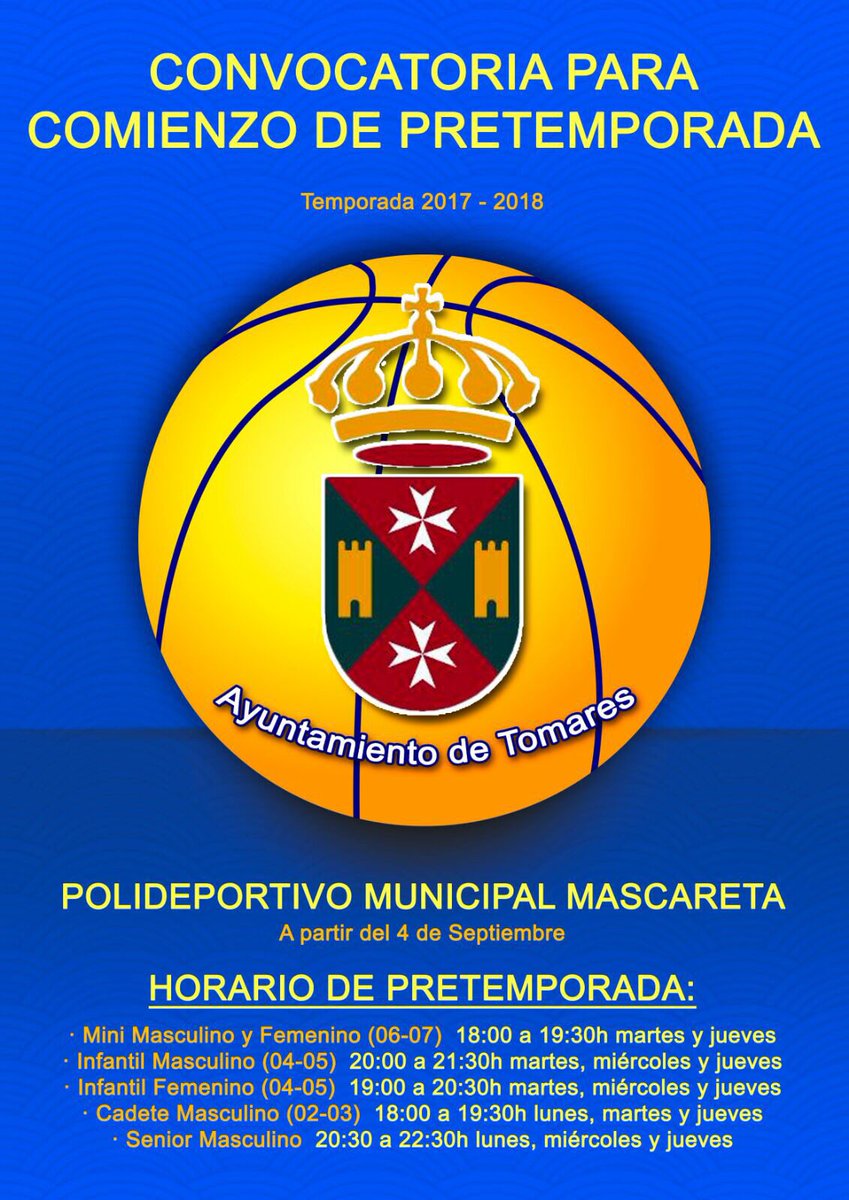 🏀 Comenzamos la temporada en Tomares. ¡Te esperamos!
Horarios de todas las categorías ⬇️