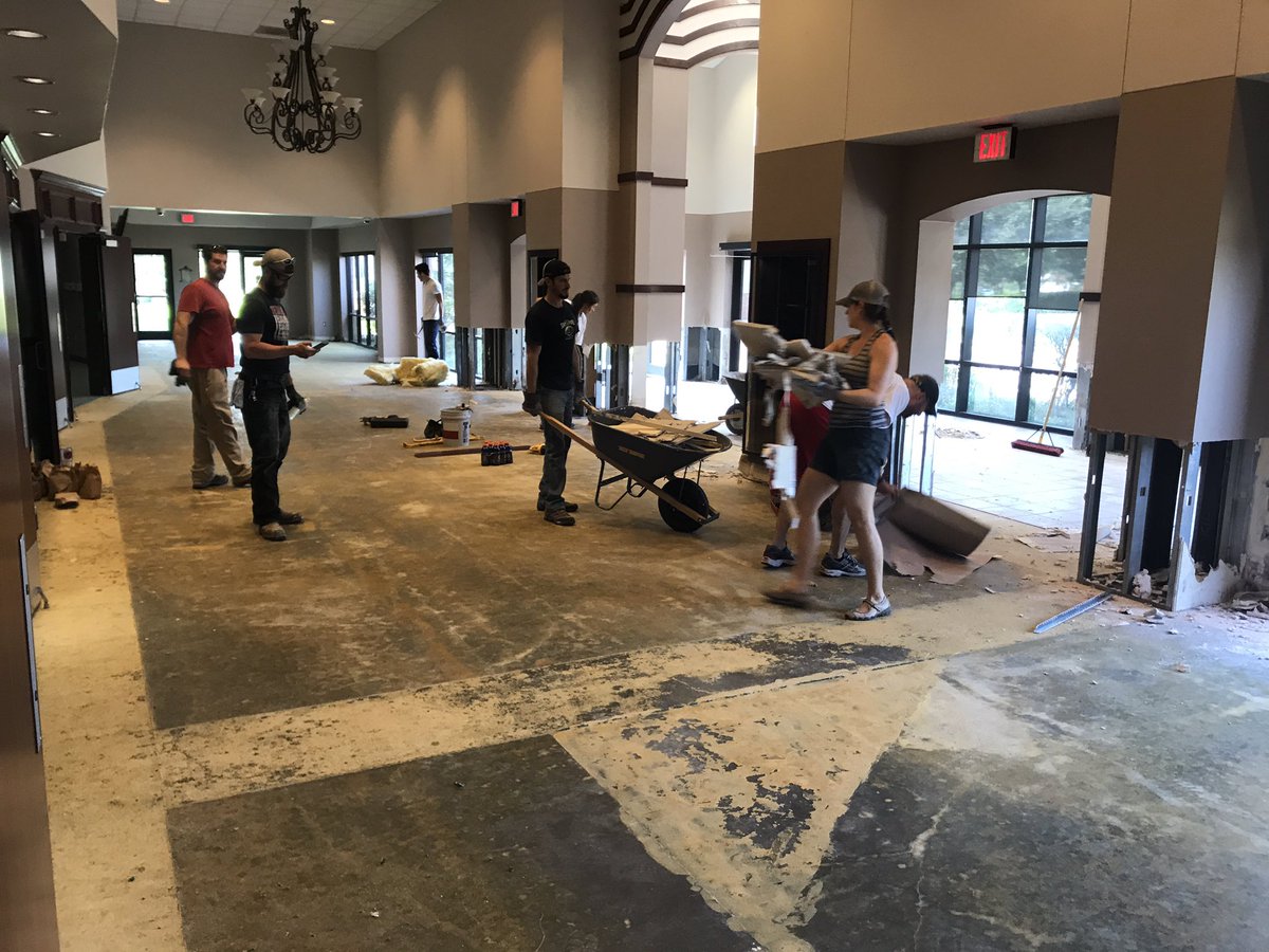 colemanphilley's tweet image. Damaged Carpet, Tile, &amp;amp; Sheetrock removed from welcome center &amp;amp; worship center @KatysFirst Thx for extra help @SBCHouston student ministry!
