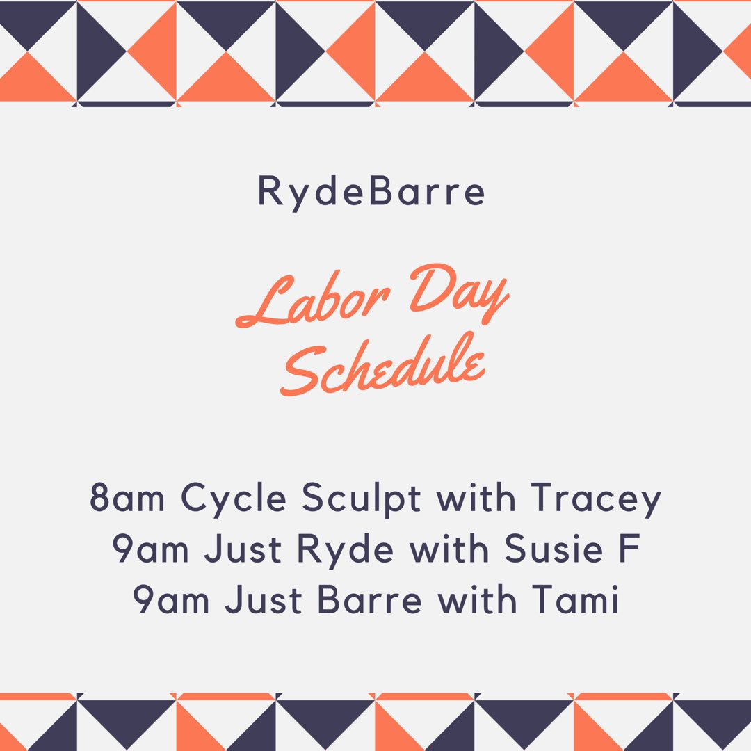 RydeBarre's tweet photo. Open on Labor Day! #thatswhatshappening #lfk #LaborDay2017 #IndoorCycling #barre #comelaborwithus https://t.co/5CRV4VP8dY
