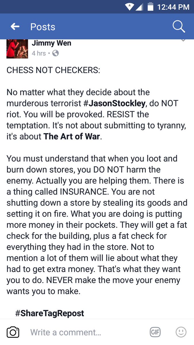 President_Wen's tweet photo. CHESS NOT CHECKERS:
b smart... don't fall for the trap...
#JasonStockley
#TerroristCop https://t.co/KUIzkVUCPm
