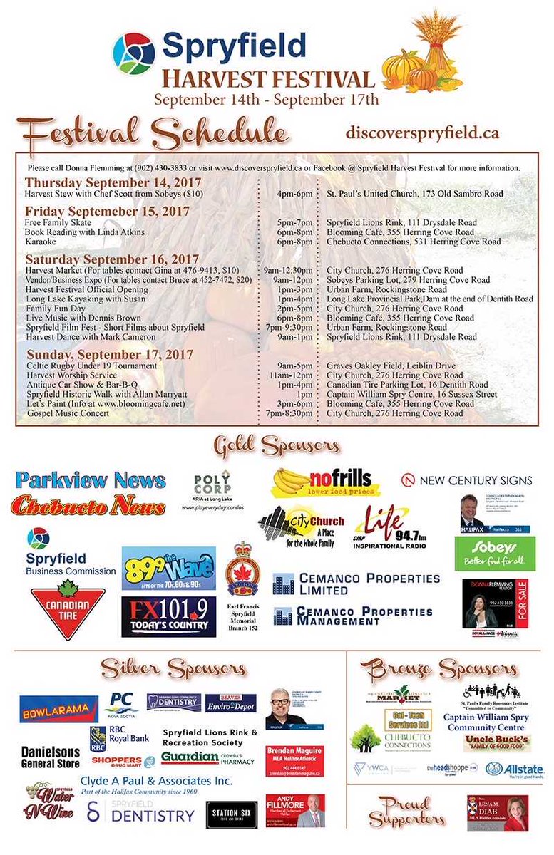 IHeartSpryfield's tweet photo. 2017 Spryfield Harvest Festival Schedule! https://t.co/h1ZWh8e89J
