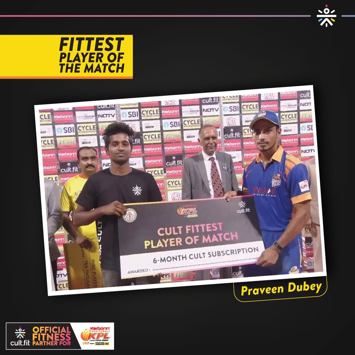 we_are_cult's tweet photo. Congratulation Praveen Dubey, for winning the CULT fittest player of the match. #JoinTheCULT #NammaKPL https://t.co/URXzZ0O4kZ