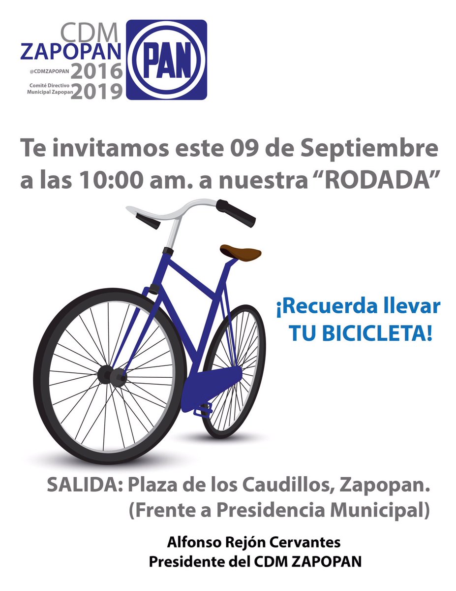 CDMZAPOPAN's tweet photo. Te invitamos a nuestra "RODADA" la salida será en Plaza de los Caudillos (frente a Presidencia Municipal) ¡RECUERDA LLEVAR TU BICICLETA! https://t.co/DwF3gMctuE