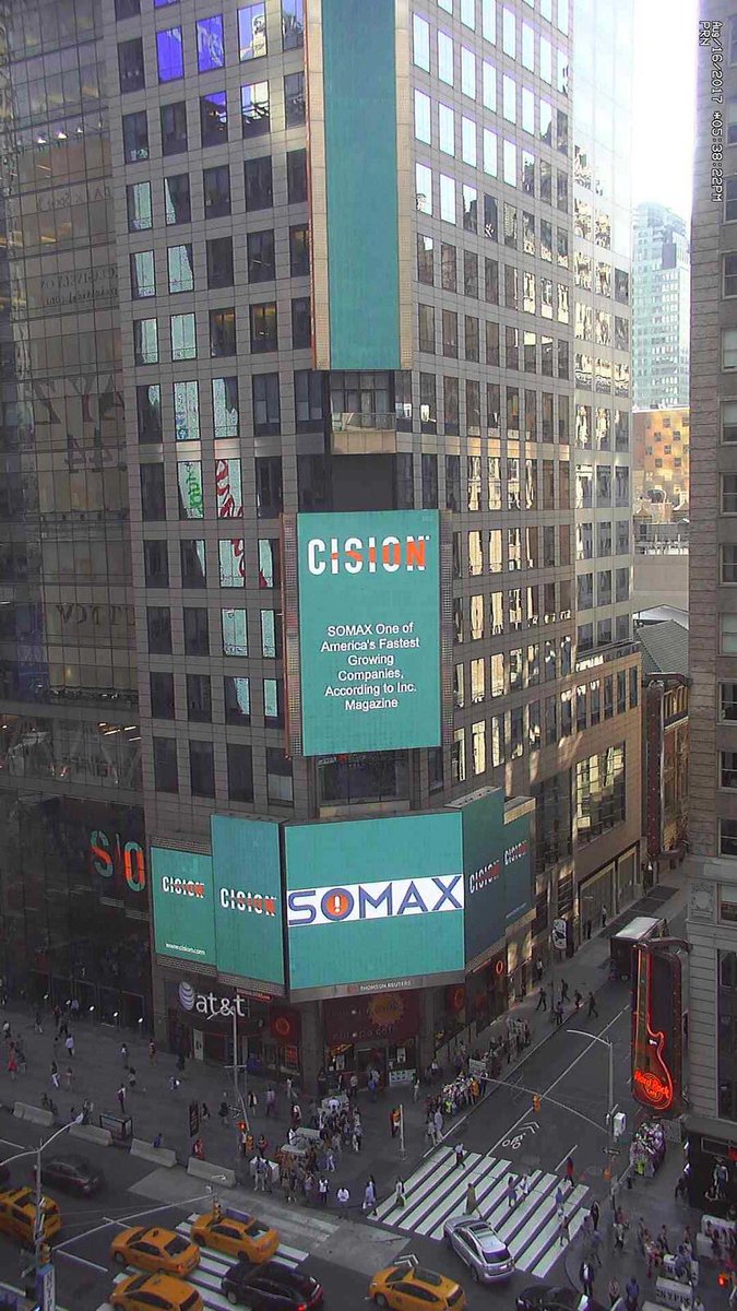 SOMAX_Inc's tweet photo. @iotfacts @PlantEngineer_ @IoTchannel SOMAX made it to Times Square! One of the fastest growing companies in America! #Inc5000 #IoT #Cmms https://t.co/lFu47Y6B3R
