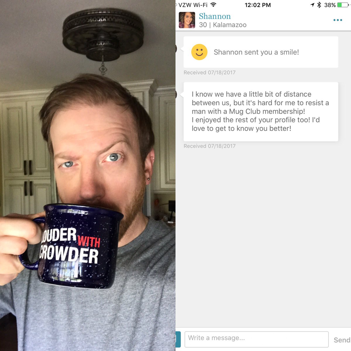davidmcclain's tweet photo. Fringe benefits of Mug Club membership - matchmaking #mugclub #howtoattracttherightkindofwoman #conservativebait @scrowder @NotGayJared https://t.co/01uGZ6P9wx