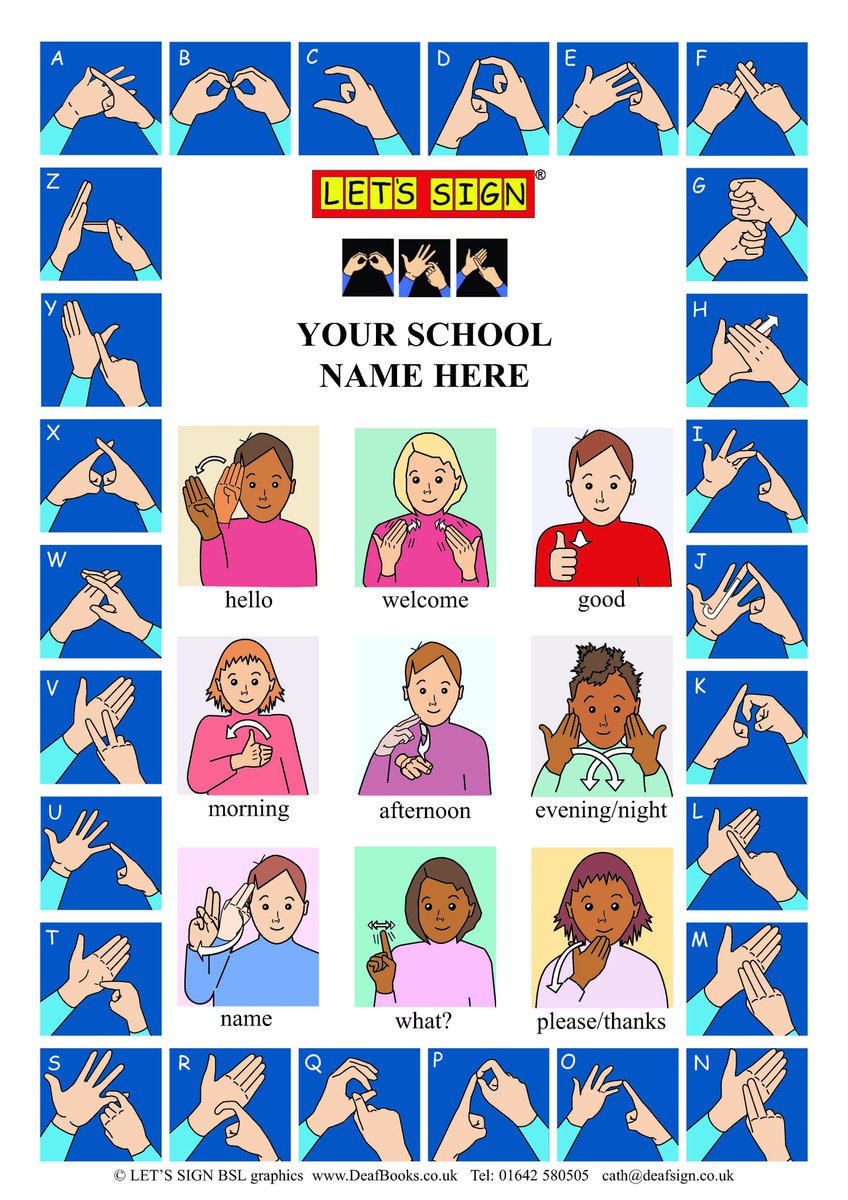 DeafBooks's tweet photo. If your school would like a free pdf poster to print off 'BSL Greetings&amp;Fingerspelling', email cath@deafsign.com with details you would like https://t.co/wNRMAi5CgX