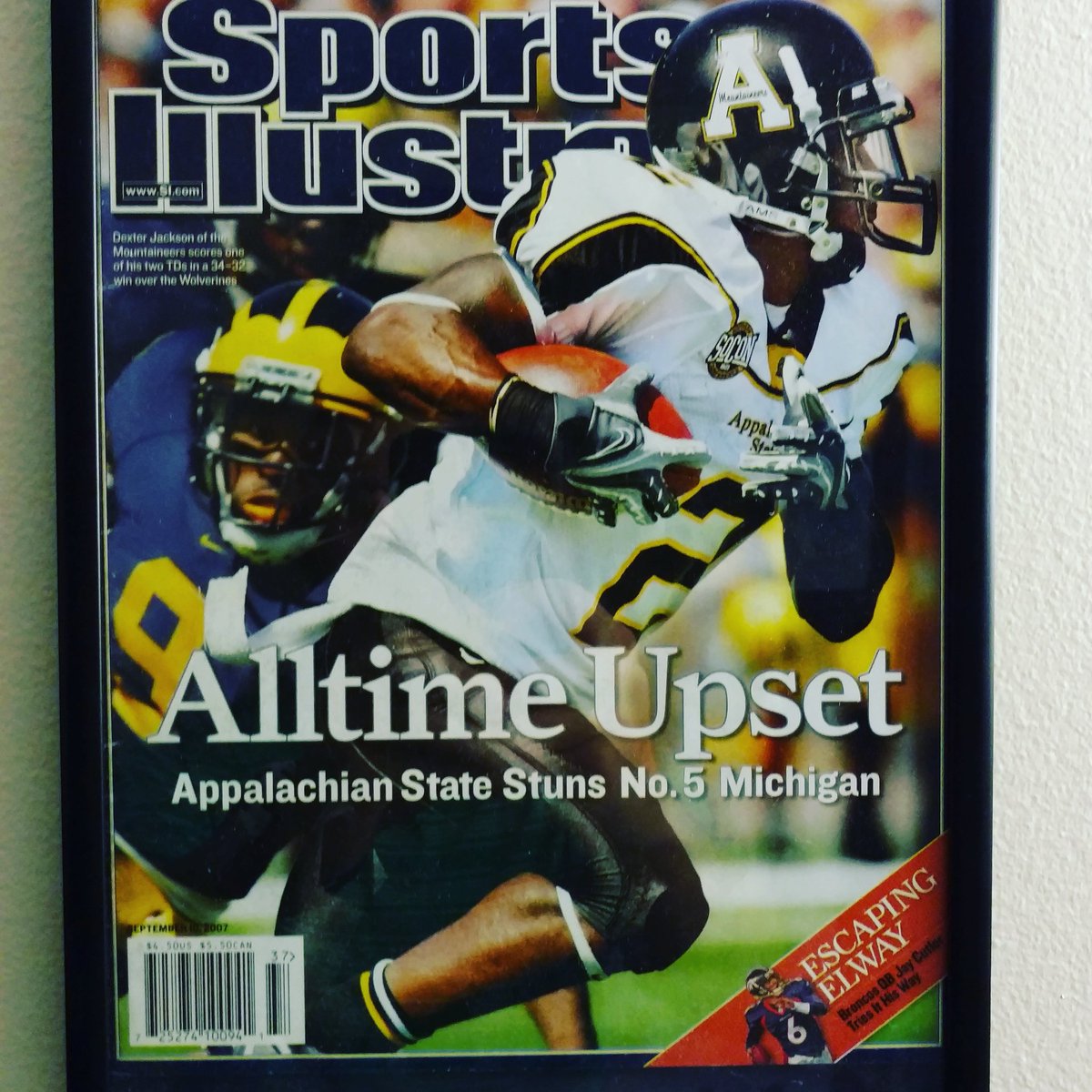 dylanrlawing's tweet photo. Hanging in my office to remember the day App State was put on the map. 10 years ago today the Greatest Upset of All Time #3432 #MichiganWho? https://t.co/kMFh2QgS99