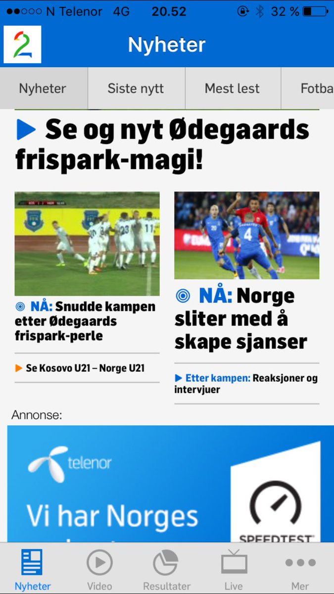 Ikkje lett å være norsk landslagsspeller når det her e overskrifta i media etter at kampen har vart i 5 min og 30 sekund. #heiafotball