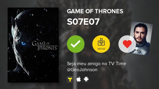 demilyshipper's tweet photo. Acabei de assistir o episódio S07E07 de Game of Thrones!  https://t.co/FrTudjAyFI #tvtime https://t.co/ReGpL9qNrj