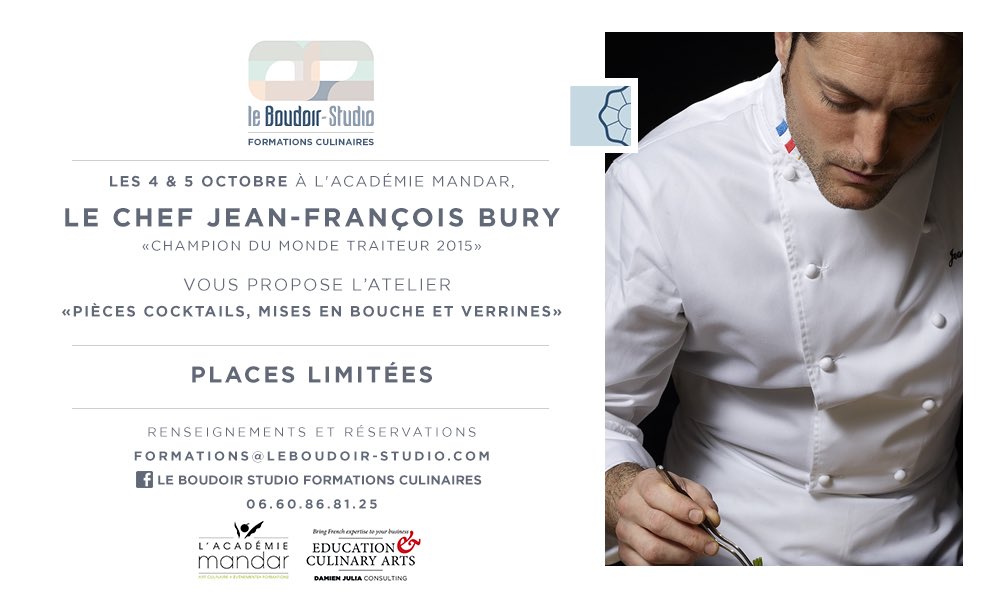 BSFormations's tweet image. Retrouvez le Chef @JFBuryOfficiel pour deux jours d'atelier à l'@AcademieMandar 
Achat des places ici &amp;gt; ypl.me/4Yh