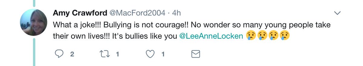LeeAnneLocken's tweet photo. Responsibility in using words to describe someone that are not TRUE! Apparently I've gone from a bully to the reason people kill themselves! https://t.co/eFq0zTqRC0