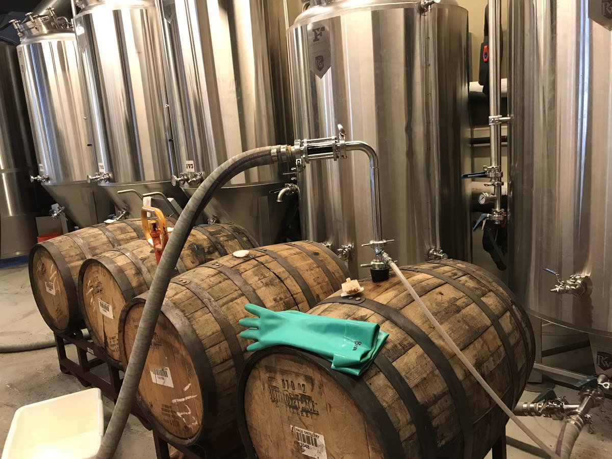 ImprblConstruct's tweet photo. @FairhopeBrewing the latest batch of Russian Imperial Stout aged in Buffalo Trace barrels is headed to the bright tank. #Kingslayer https://t.co/FvIZxH24Sj