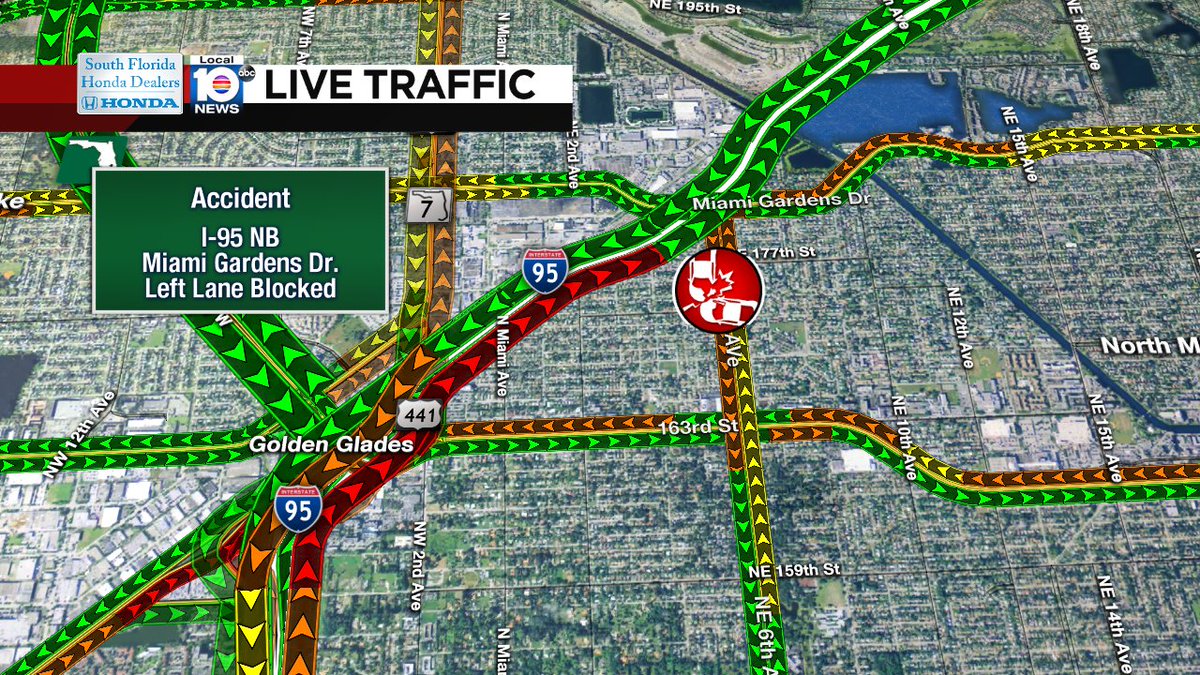 CRASH: I-95 NB & Miami Gardens Dr. A left lane is blocked. Expect delays. #TRAFFIC https://t.co/YnvkaZfEf5