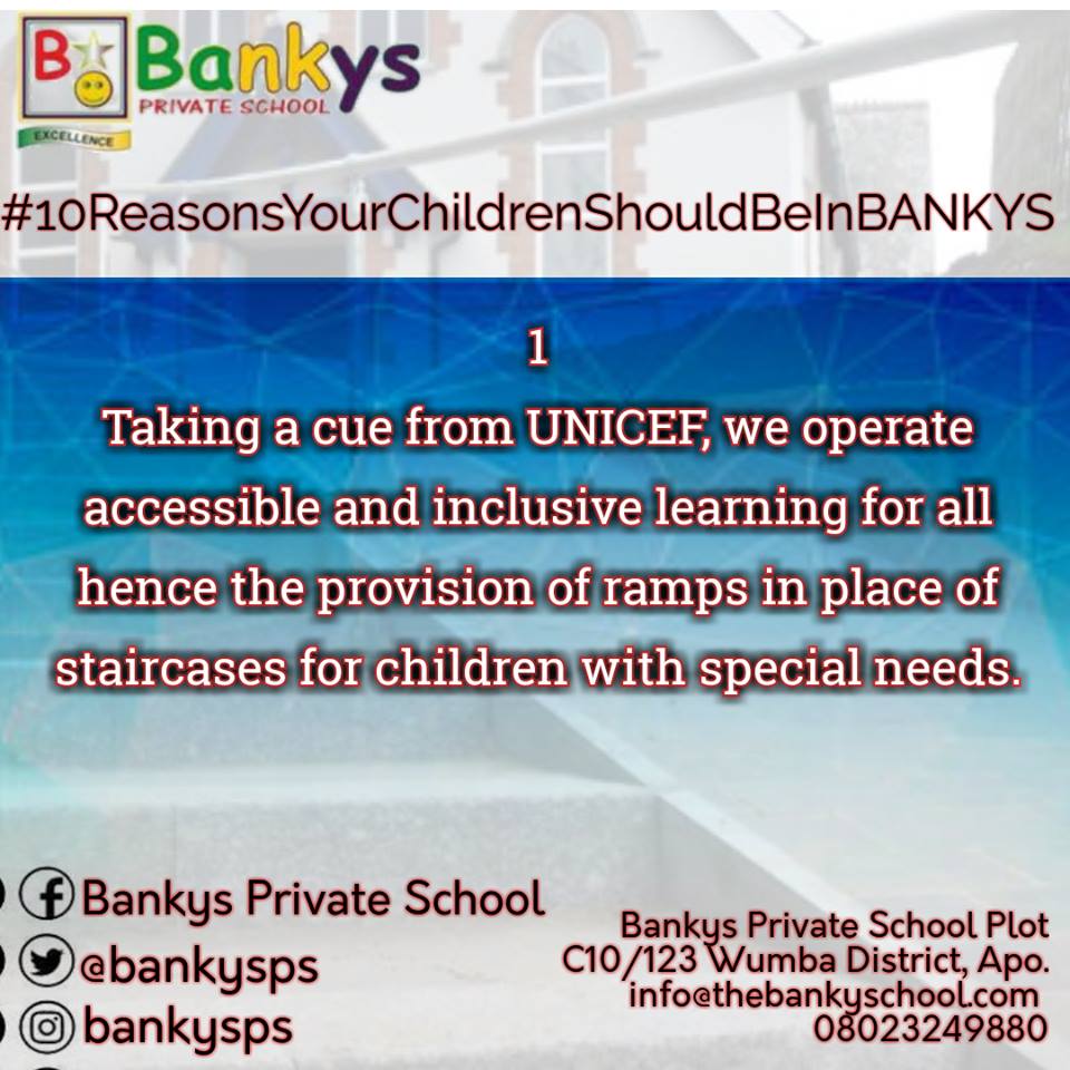 bankyschool's tweet image. Happy New Month.
#10ReasonsYourChildrenShouldBeInBankys
#ReasonOne
#InclusiveEducation
#SpecialNeeds
#AccessibleEducation