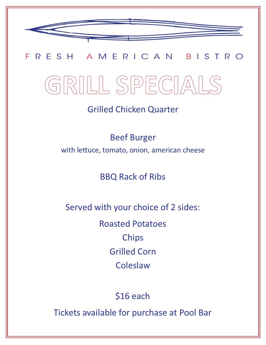 FreshAmerBistro's tweet photo. We're serving up some good #BBQ this weekend on our pool deck! Come celebrate #LaborDay! #dineFABulously #LoveSolé https://t.co/xvD4ir163J