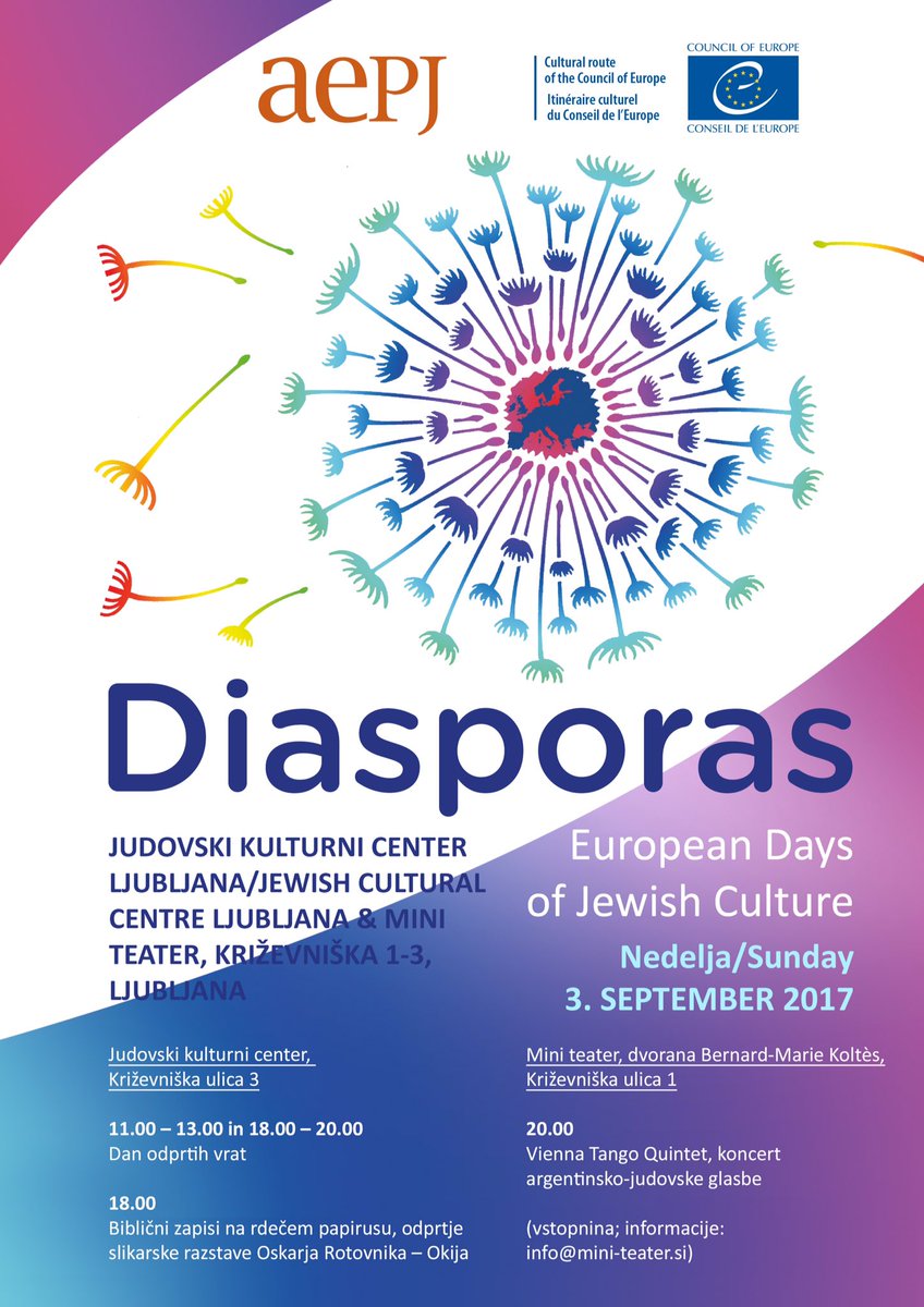 jccljubljana's tweet photo. Vabimo na evropski dan judovske kulture 3.9.2017 @jccljubljana @Miniteater @TurizemLJ @STA_novice #EDJC2017 @LjubljanaJewish @RobertWaltl https://t.co/K8V3EthDdp
