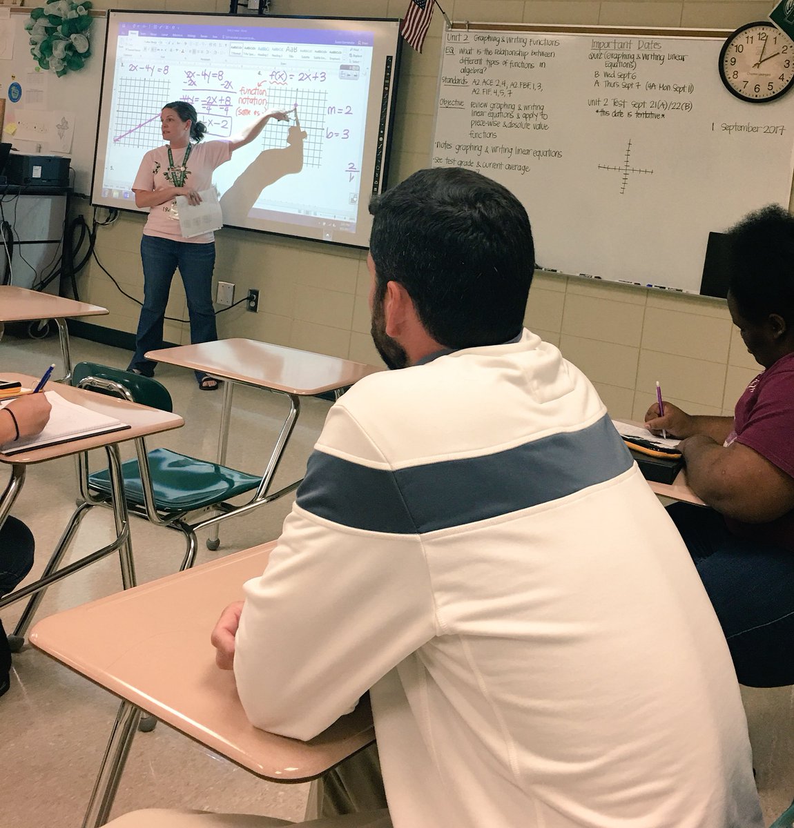 Visited classes with <a href="/TRUES007/">Stephen Truesdale</a>, @runamile417, <a href="/LizCord/">Katherine Cord</a>, <a href="/malpalwade/">Mallory Wade</a>, and "Mr. Coach Daniel" this afternoon. <a href="/shgarmendia/">G</a> showed us y=mx+b.