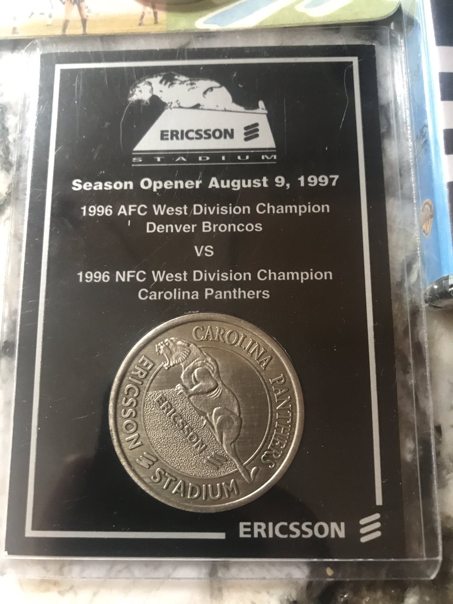 boo8732's tweet photo. Awesome @Panthers memorabilia present from my godmother! 💙#96NFCWC #EricssonStadium #goininthePanthersroom #SBYear #WeGoinBack#KeepPounding https://t.co/sQXAA9tXty