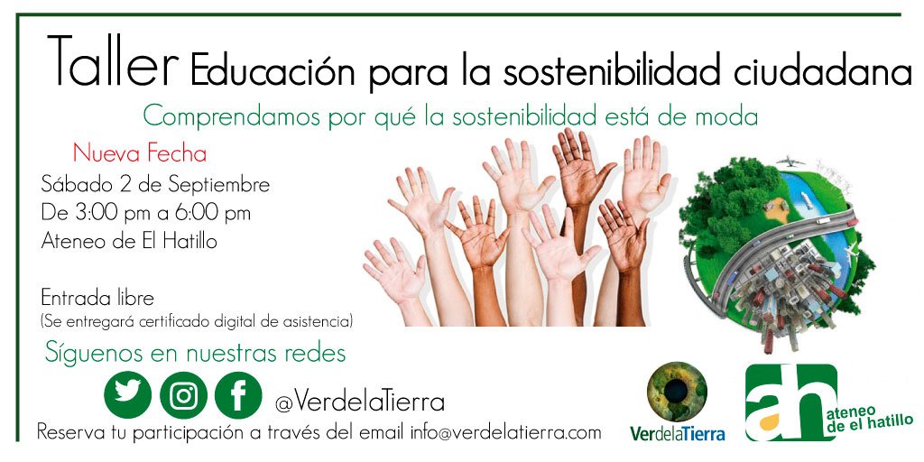 VerdelaTierra's tweet photo. Los esperamos MAÑANA #2Sept en el @AteneoHatillo para aprender juntos sobre sostenibilidad ciudadana ¿Qué es eso y cómo se pone en práctica? https://t.co/0IPbghBalI