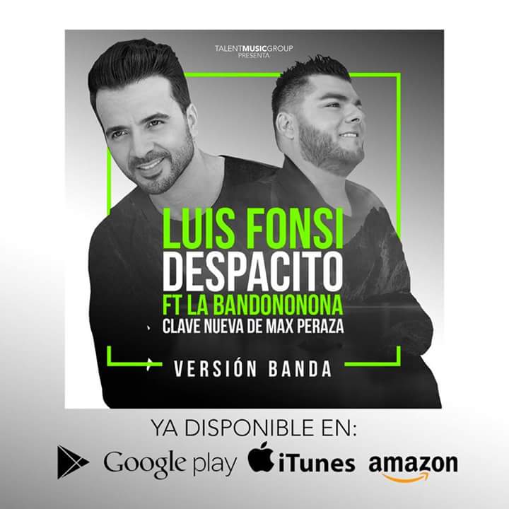 Alexbravo02's tweet photo. Muchas felicidades a @BANDONONONADMAX por el tema #Despacito #VersionBanda @LuisFonsi ft @BANDONONONADMAX 🎤👏👌 https://t.co/BxbLq7rFfL