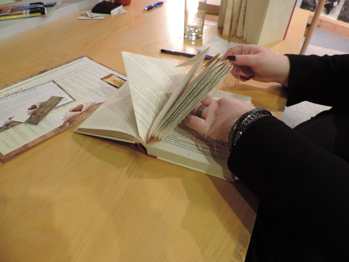 SkyeBookFest's tweet photo. Jo Cowie's workshop introduced the great art of Book Folding #skyebookfest https://t.co/KegLwAJjYf