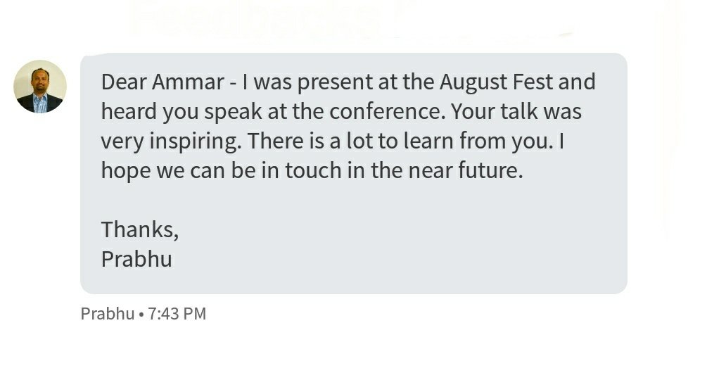 IamAmmarr's tweet photo. Feedbacks like this ❤️ This one's for the recent session delivered on #GrowthHacking via #DigitalMarketing at #TheAugustFest @ISBedu https://t.co/yOD67y1KUF