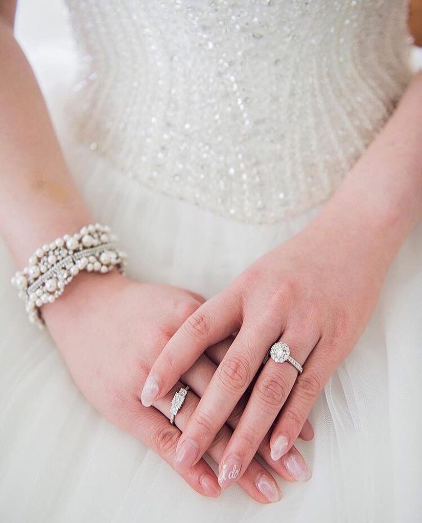 We love everything about this close up capture of the Cassidy gown by @sophiatolli. So many perfect details from the gown's crystal encrust…