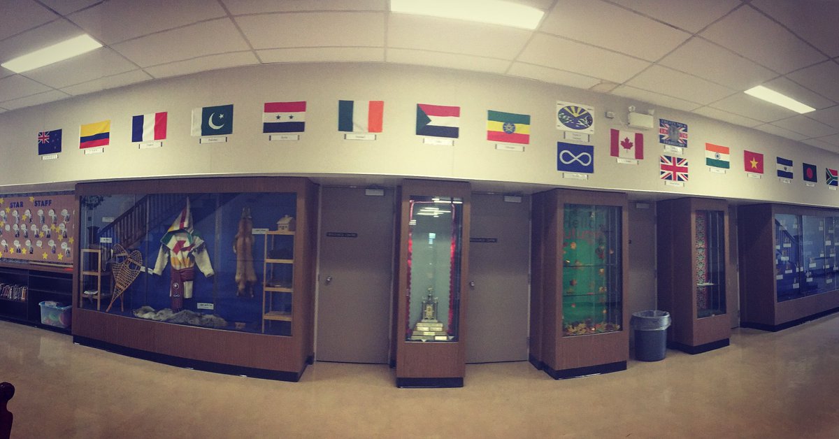 CamiWooster's tweet photo. Flags are up at @WCS_Saskatoon #Treaty6 #HomelandOfTheMetis #Multicultural #Canada #ReadyForOurStudents @StoonPubSchools https://t.co/8qB3QDBu54