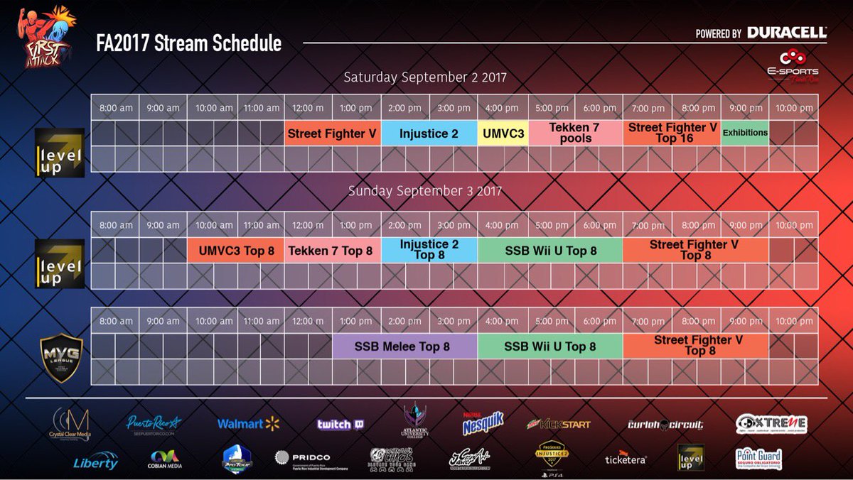FirstAttackPR's tweet photo. Stream schedule for #FA2017 is READY!

Level|Up Series : https://t.co/eHYti0JpBg

MVG League: https://t.co/2kGzd8J1LB https://t.co/TzQA2Wk07d