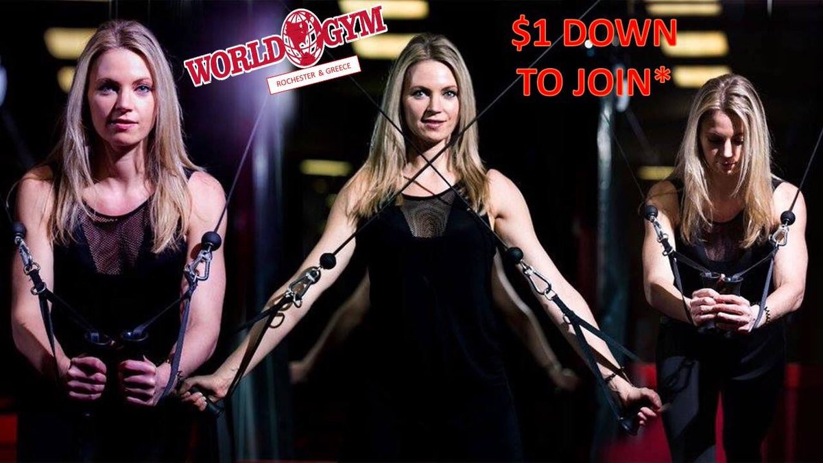 WorldGymROCH's tweet photo. *September Rates: 
*Gold Membership $1 DOWN $30 MONTH 12 Month Commitment. Tanning , guest, childcare, discounts https://t.co/J7hjCMNuGh