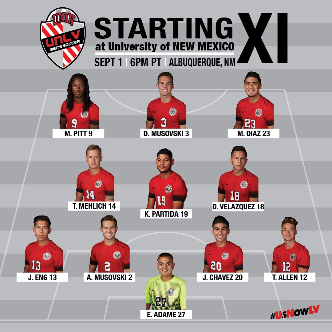 UNLVMensSoccer's tweet photo. Today's starters @UNMLoboMSoccer! - #UNLV #UsNowLV https://t.co/pWQfbHGSjc