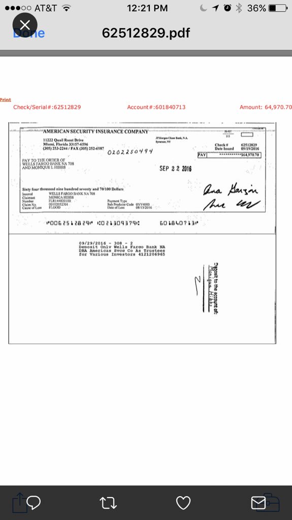 toolgirl16's tweet photo. @SenWarren @federalreserve @WellsFargo #WellsFargoMortgageFraud WF #FelonyForgery my name2 my Flood insurance check still displaced over1year #Hostage #FraudLoanMod #FraudClosure https://t.co/M3ZQlOQqxx