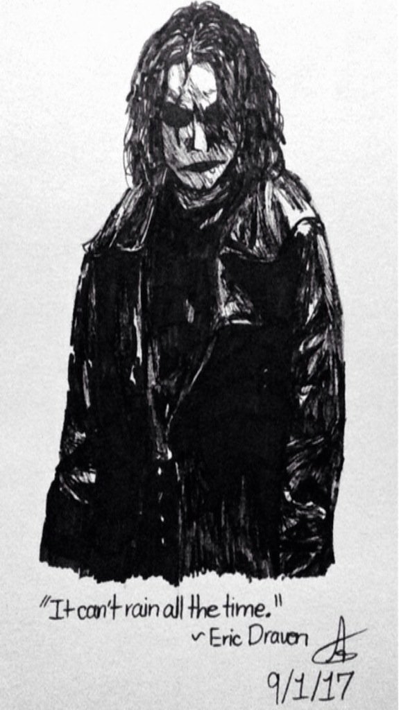 ImageFighter13's tweet image. I've kinda fallen in love with The Crow movie and this happened as a result; all with Sharpie. #WayToCrow #TheCrow