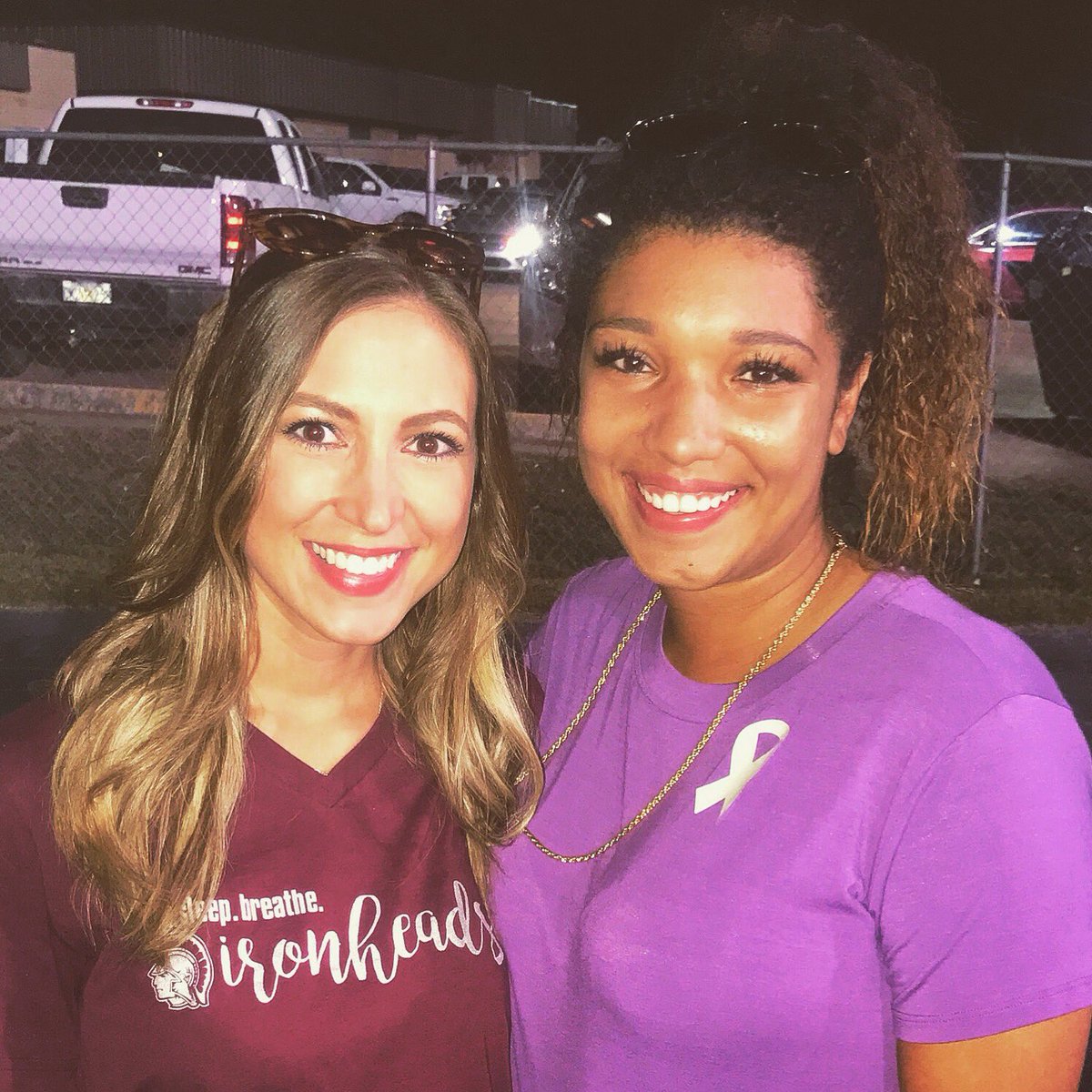 beingMsP's tweet photo. Catching up with a lifelong bestie while watching a little Ironhead football is Friday night heaven! ❤️🏈💜 @candacemcnamee https://t.co/aPwX2byTaP