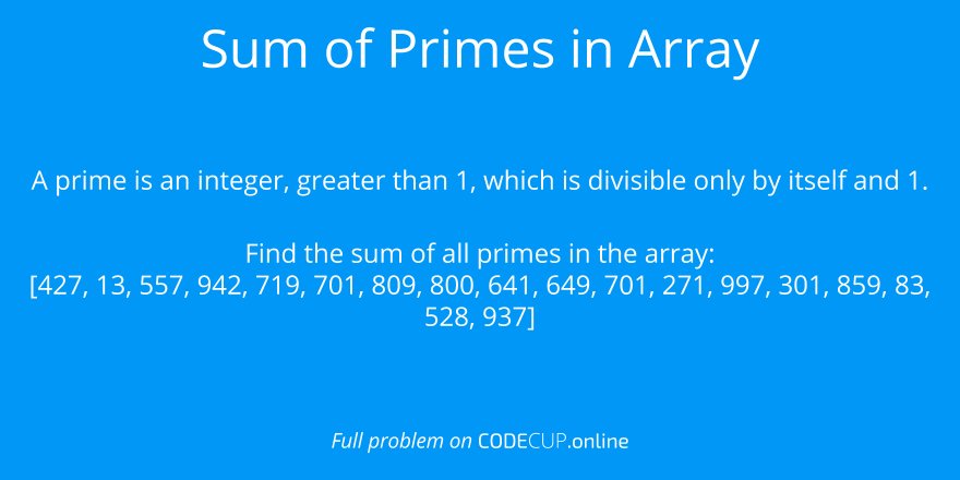 code_cup's tweet image. Problem of the day: Sum of Primes in Array
crwd.fr/2x9PhLQ
