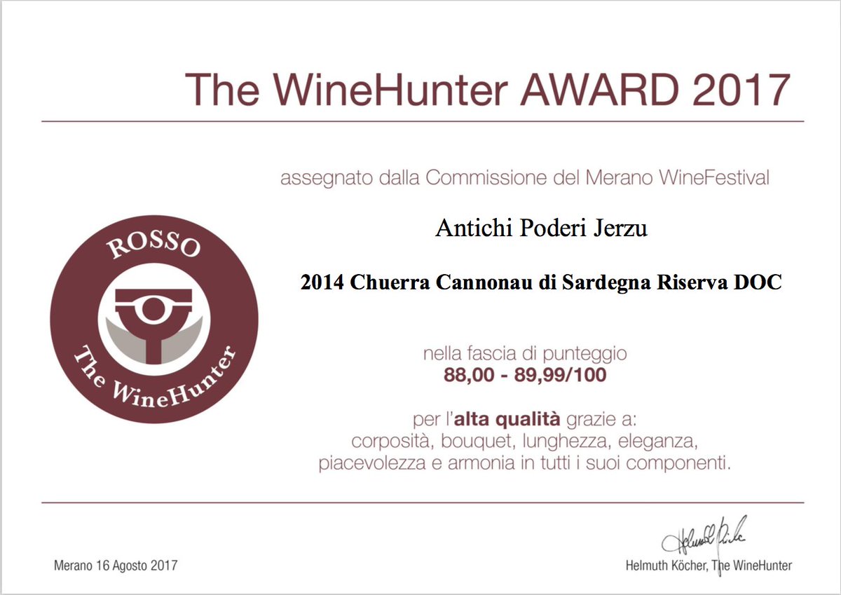 AntichiPoderi's tweet photo. the Winehunter Award 2017 per i nostri #JostoMiglior e #Chuerra al @MeranoWineFest !!🔝🔝🍷
#jerzu #wines #wineveryday https://t.co/sOIiHEOeZO