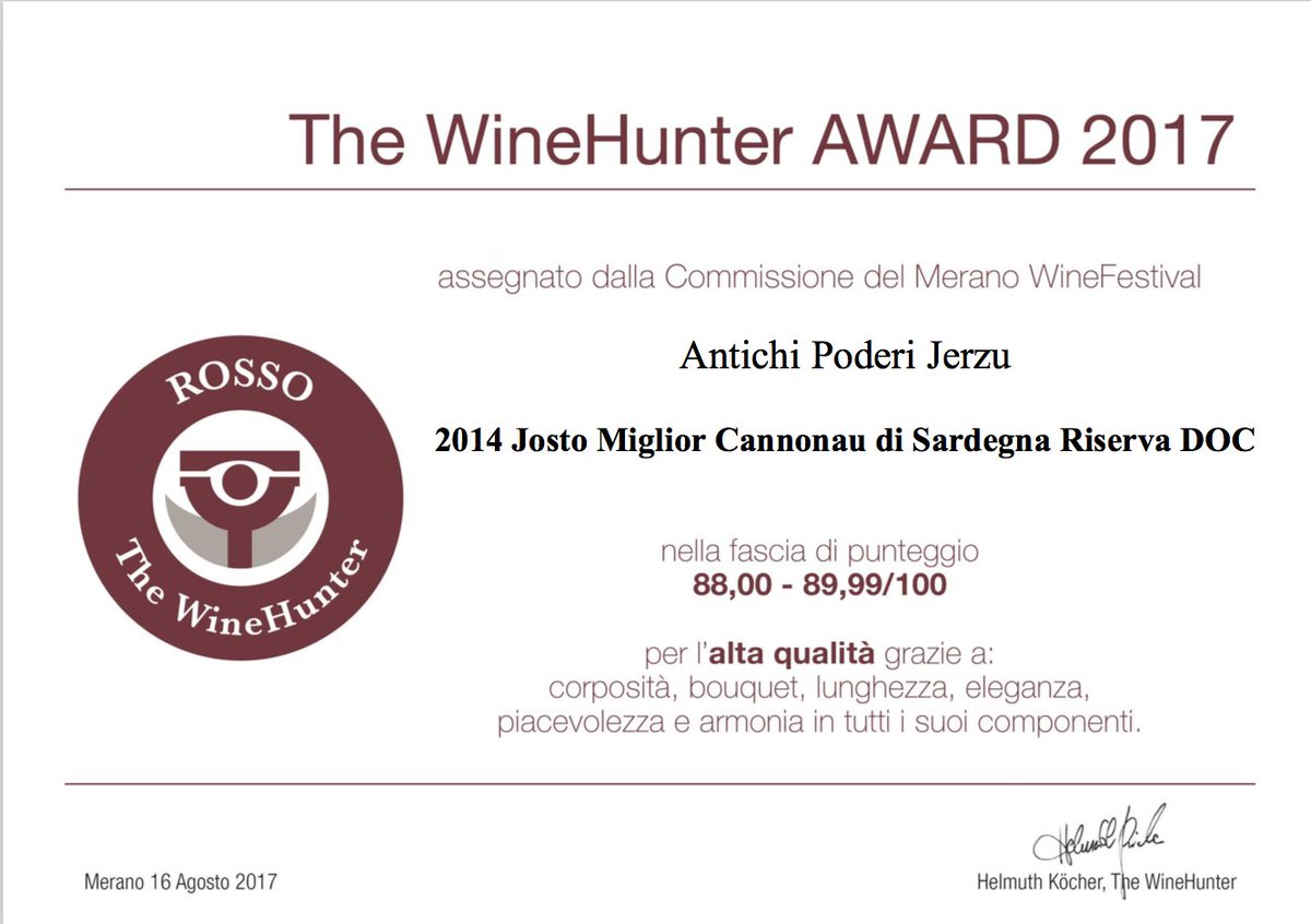 AntichiPoderi's tweet photo. the Winehunter Award 2017 per i nostri #JostoMiglior e #Chuerra al @MeranoWineFest !!🔝🔝🍷
#jerzu #wines #wineveryday https://t.co/sOIiHEOeZO
