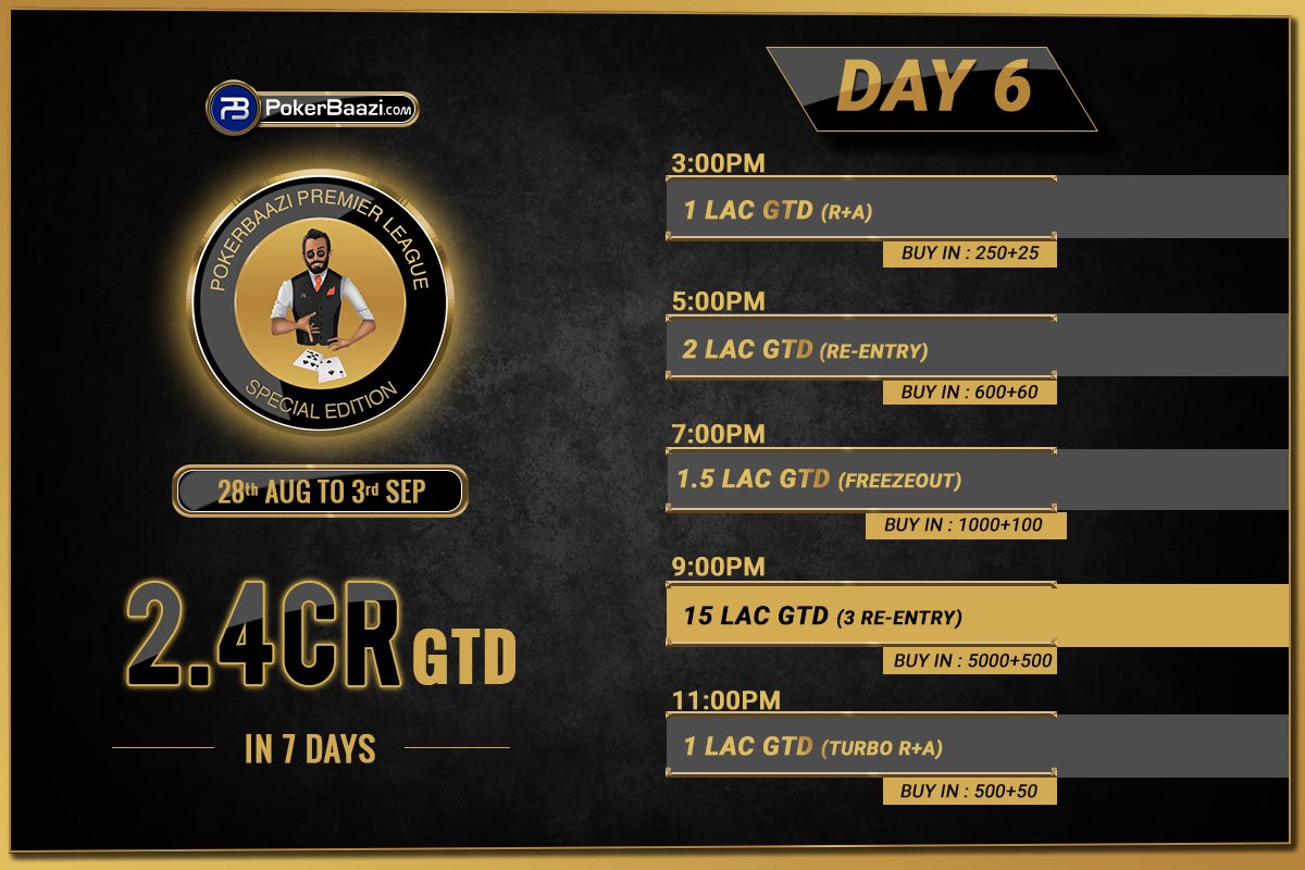PokerBaazi's tweet photo. Check out the schedule & prizes on https://t.co/cvYmDuQQRg.
#TheBiggestOnlinePokerLeague #Poker #Tournaments #BestStructure #PPL https://t.co/Aoq9xmE0V2