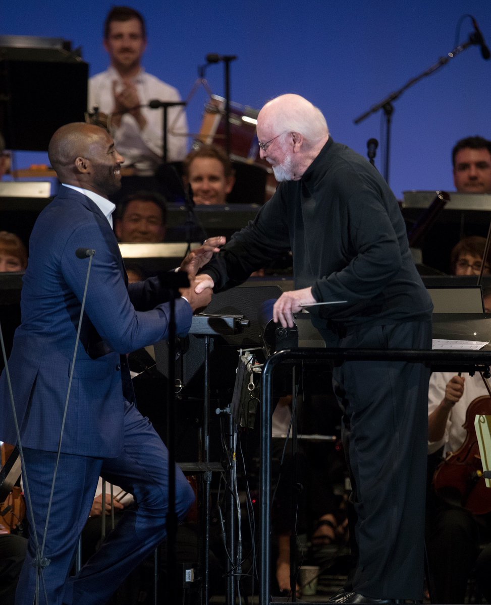 kobebryant's tweet image. Never thought I&apos;d be on stage w/ the great JOHN WILLIAMS @HollywoodBowl to perform the #DearBasketball animated short. Thank u LA #mindblown