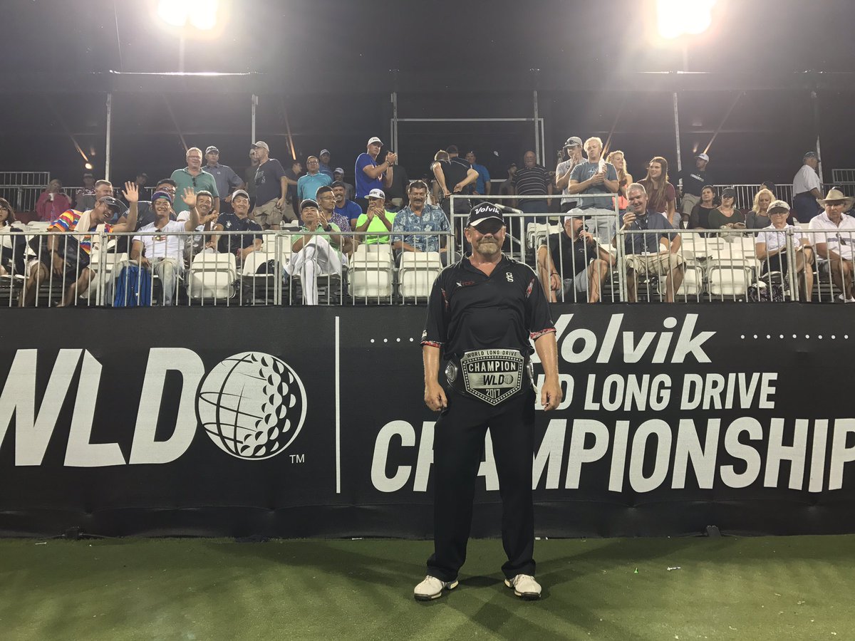 WorldLongDrive's tweet image. The Critter! @JeffCrittenden straps on the belt and is your 2017 Volvik #WorldLongDrive Masters Champion!