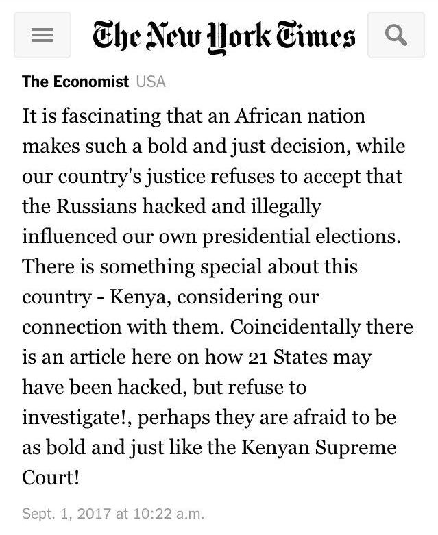 #PresidentialPetitionKe #SupremeCourtDecides #SupremeCourtRuling NY Times shocked by SCoK ruling. A great leap for Africa