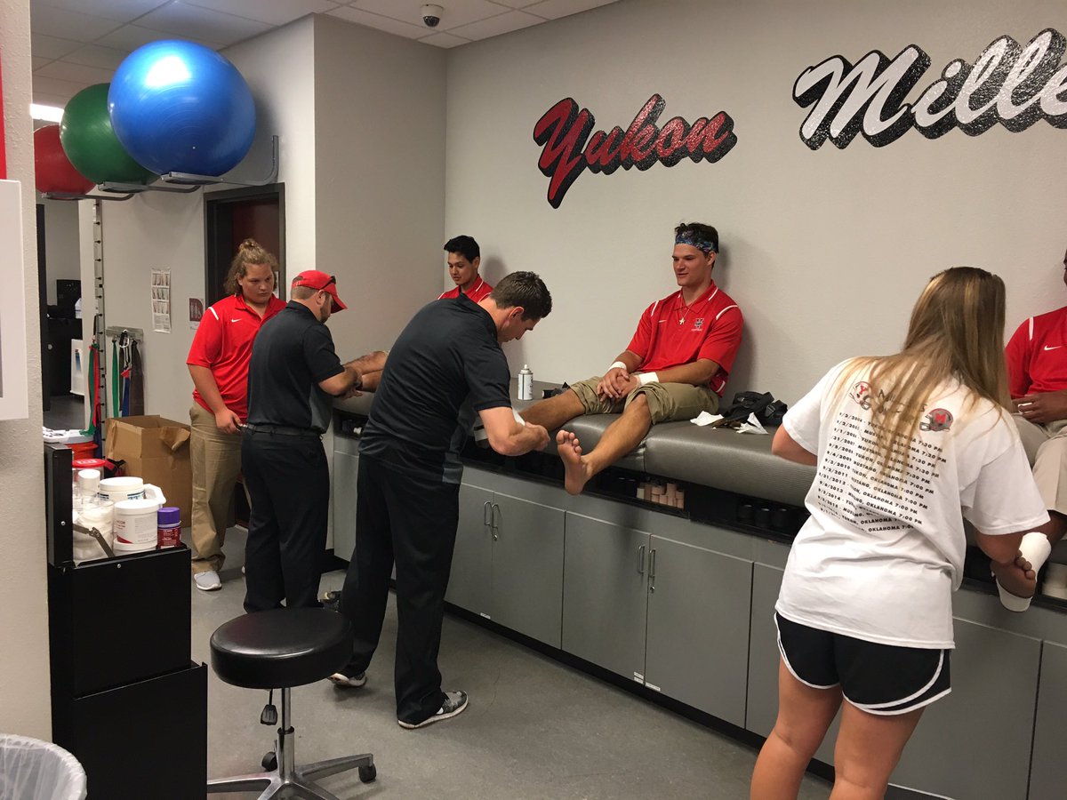 DtrainAT's tweet photo. Prevention is KEY! Just a little pre-game prep before #Bedlam tonight #OATASafetyinFootball @OKATC https://t.co/SEcYCUvmfH
